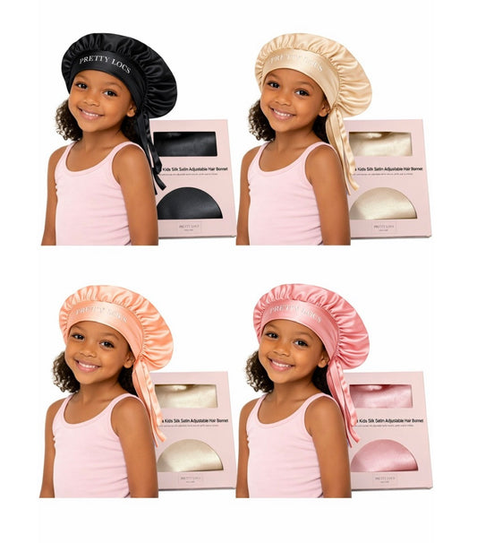 Kids Silk Satin Adjustable Tie Hair Bonnet (Color Options)