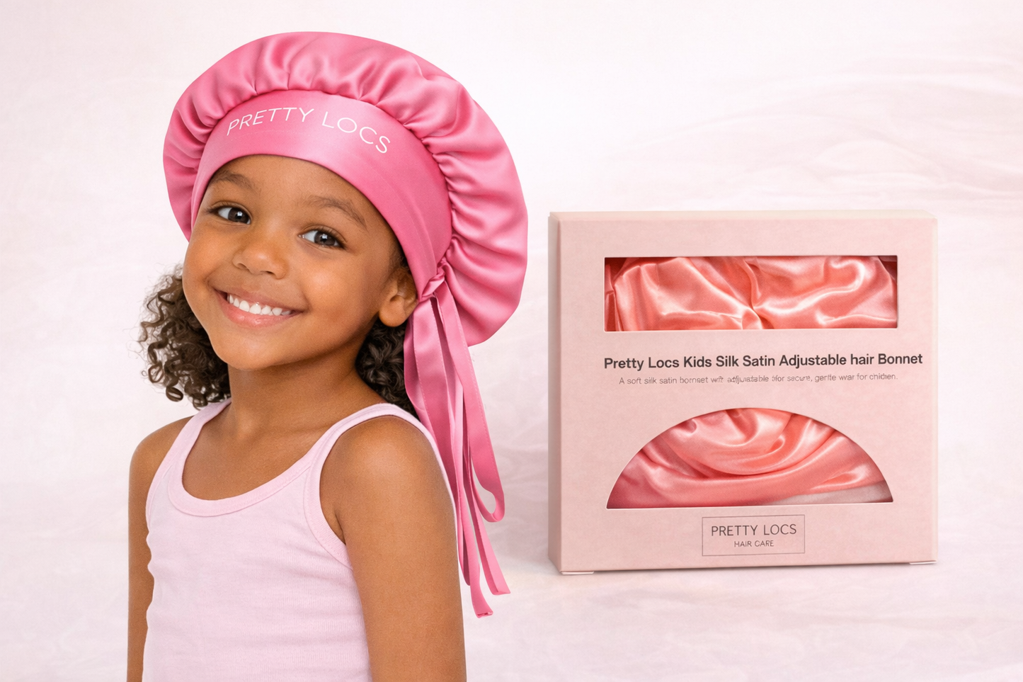 Kids Silk Satin Adjustable Tie Hair Bonnet (Color Options)