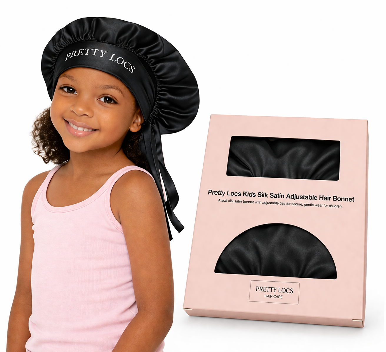 Kids Silk Satin Adjustable Tie Hair Bonnet (Color Options)