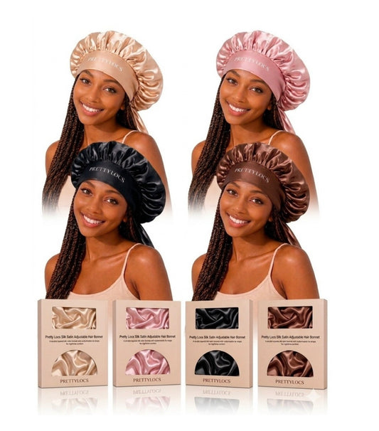 Silk Satin Adjustable Tie Hair Bonnet (Color Options)
